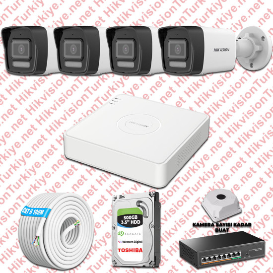 Hikvision İp 04 Kameralı Set 1080p Colorvu Mikrofonlu